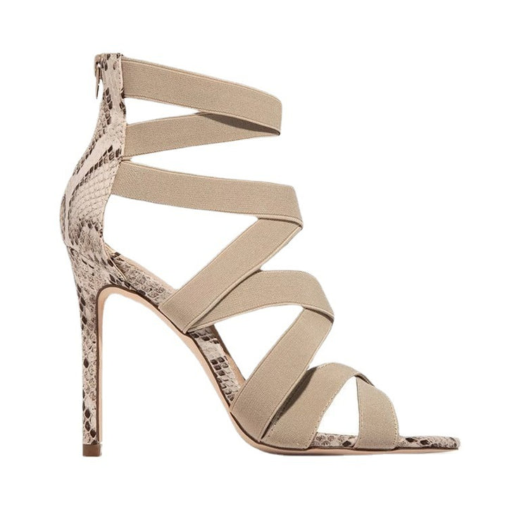 Platform sandals for women with adjustable straps and an elegant snake leather design Lune London