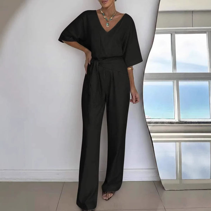 Women Elegant Jumpsuit with Tailored Cut and Wrap Belt Chic & Stil