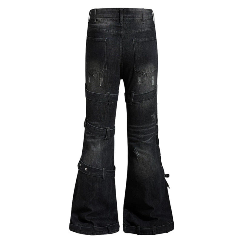 Women's Bondage-Flared-Jeans with decorative buckles, straps and used look Amarae
