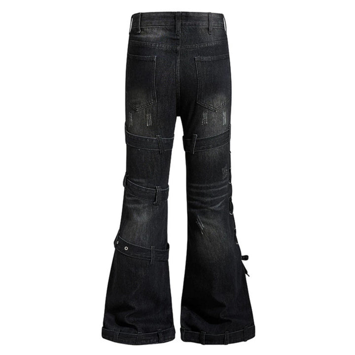 Women's Bondage-Flared-Jeans with decorative buckles, straps and used look Amarae