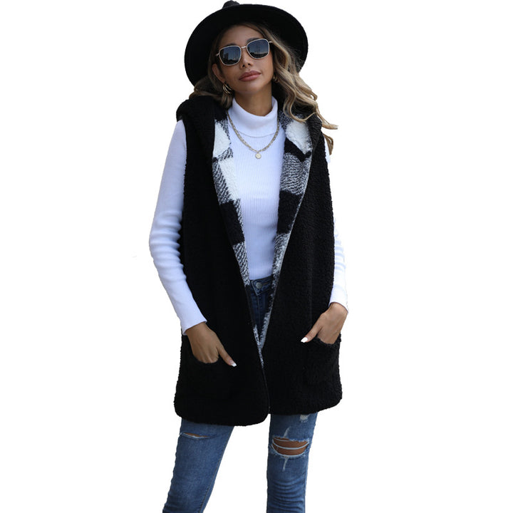 Ladies Checked Plush Jacket with Large Pockets Amarae