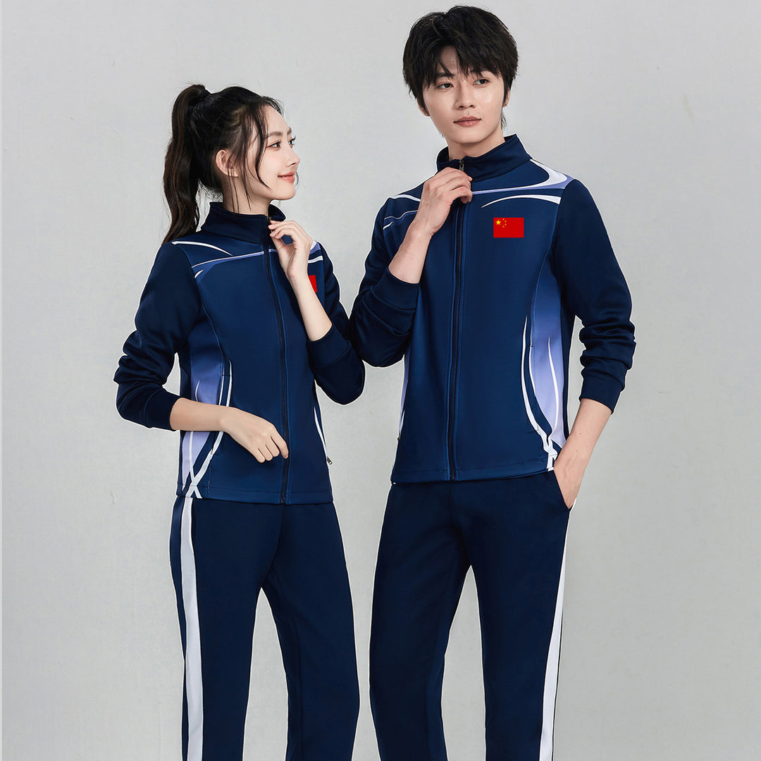 Unisex Team Training Jacket with Zipper, Stand-up Collar and Flag Patch Amarae