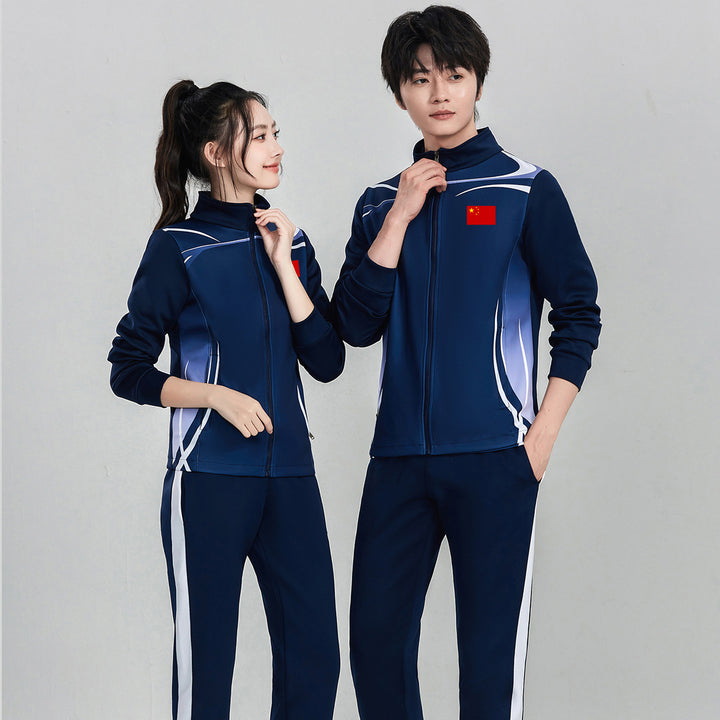 Unisex Team Training Jacket with Zipper, Stand-up Collar and Flag Patch Amarae