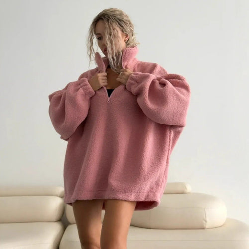 Ladies Oversized Fleece Hoodie with high collar and full zipper Amarae