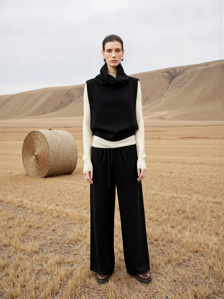 Pull en tricot à col haut et pantalon large Chic & Stil pour femme