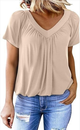 Lune London Women's Pleated V Neck Casual Top