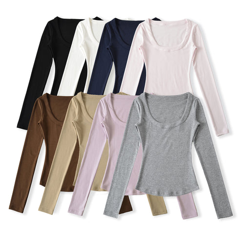 Women’s long sleeve top with deep round neckline Amarae