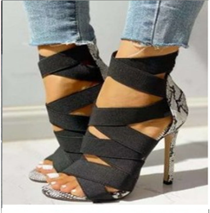 Women's platform sandals with adjustable straps and an elegant design in snake leather Lune London
