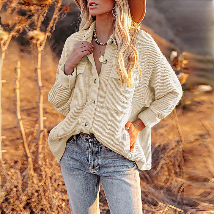 Women Oversized Shirt with textured design and button details Amarae