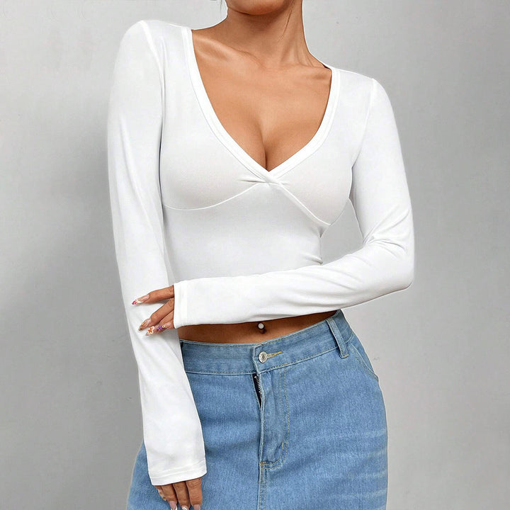 T-shirt à manches courtes pour femme avec décolleté en V profond et design enveloppant élégant Chic & Stil