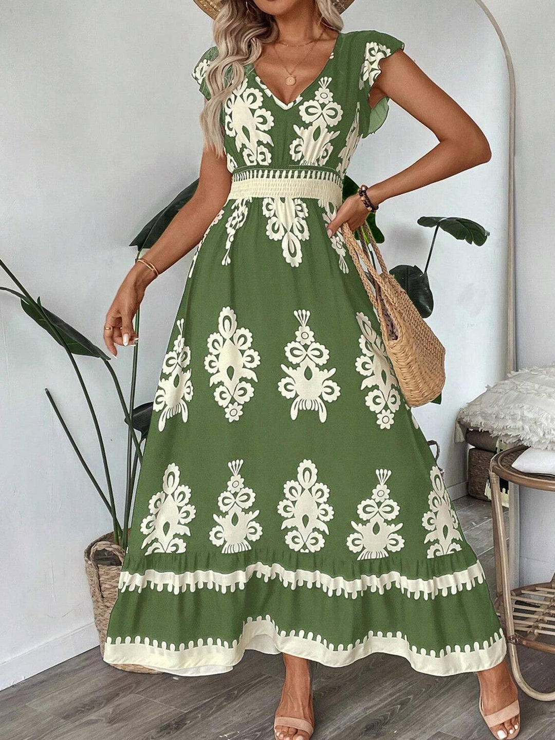 Bohemian floral maxi dress for women with short sleeves Lune London