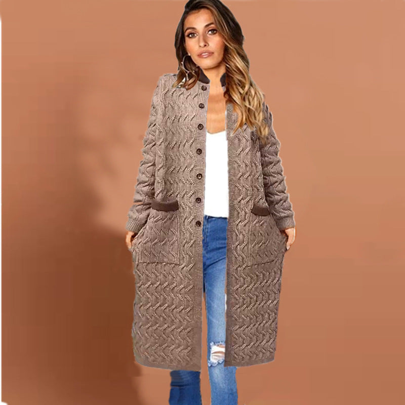 Women's knit coat with large braid design and practical pockets Amarae