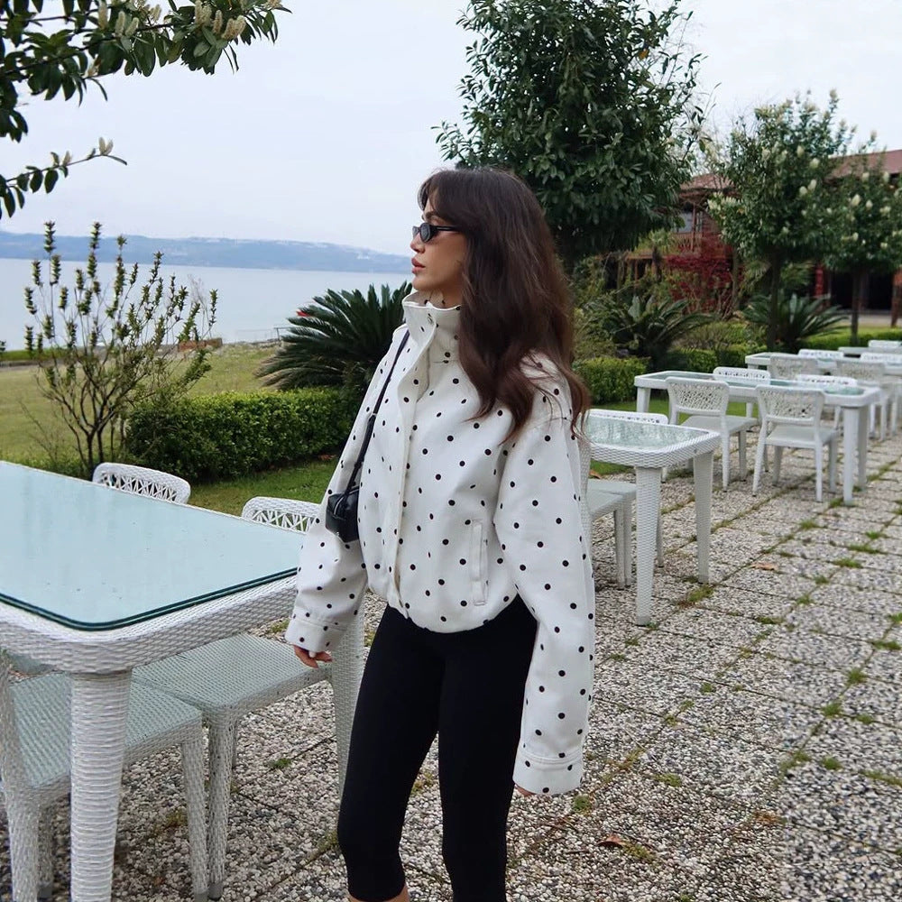 Women's Oversize Blouson with Stand-Up Collar and Polka Dot Print Amarae