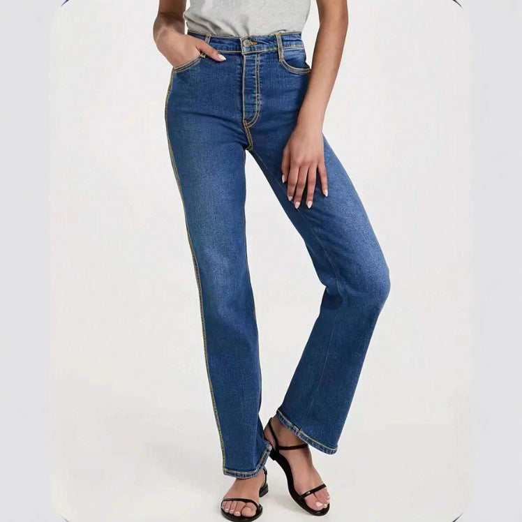 Women High-Waisted Straight-Leg Jeans with a Slight Flare and Five-Pocket Design Amarae