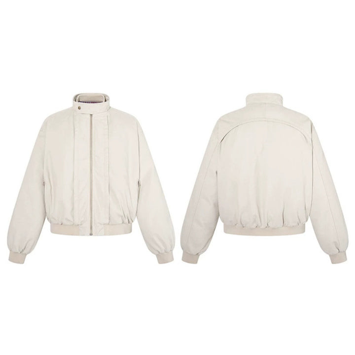 Women's short-cut bomber jacket with stand-up collar, concealed zipper, and elastic hem Amarae