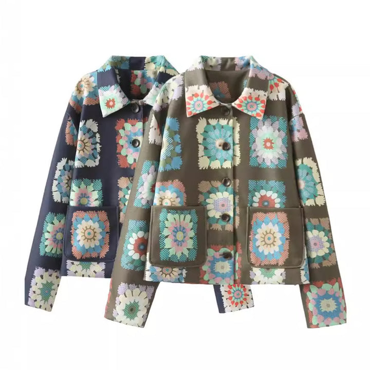 Fashionable women's jacket with floral pattern and practical pockets Lune London