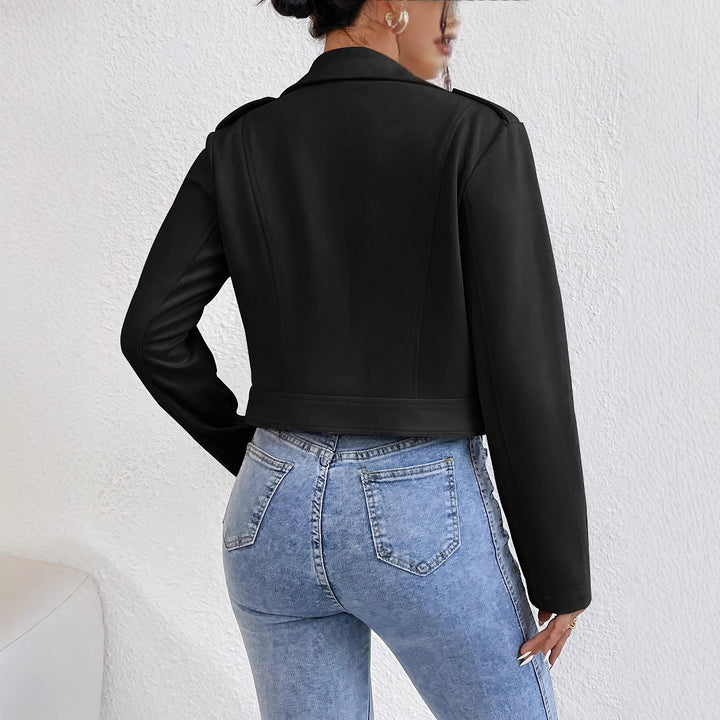 Ladies Stylish Faux Leather Biker Jacket with Asymmetrical Zipper Lune London