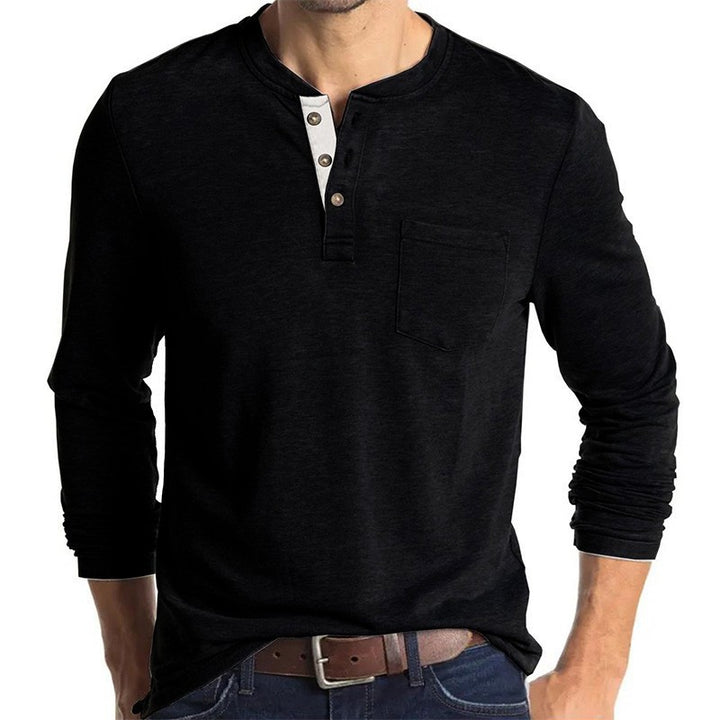 Men's long sleeve T-shirt with modern Henley collar and chest pocket Lune London