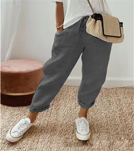 Women's linen jogger pants with drawstring, loose tapered fit and rolled hems Amarae