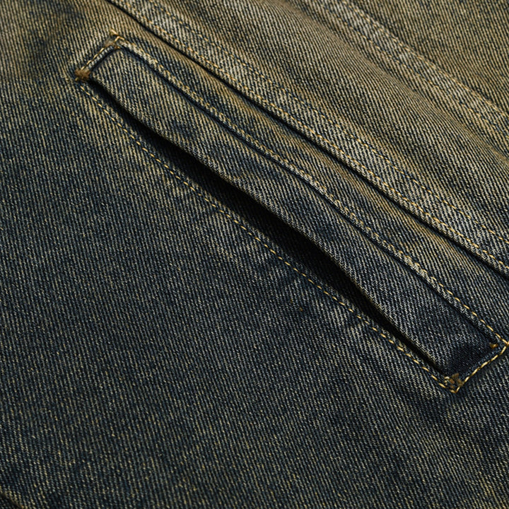 Unisex Oversized Jeans Jacket with Vintage-Washed Effect and Chest Pockets Amarae
