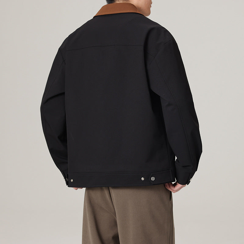 Men's short jacket in workwear look with contrast collar, concealed zipper, and chest pocket Amarae