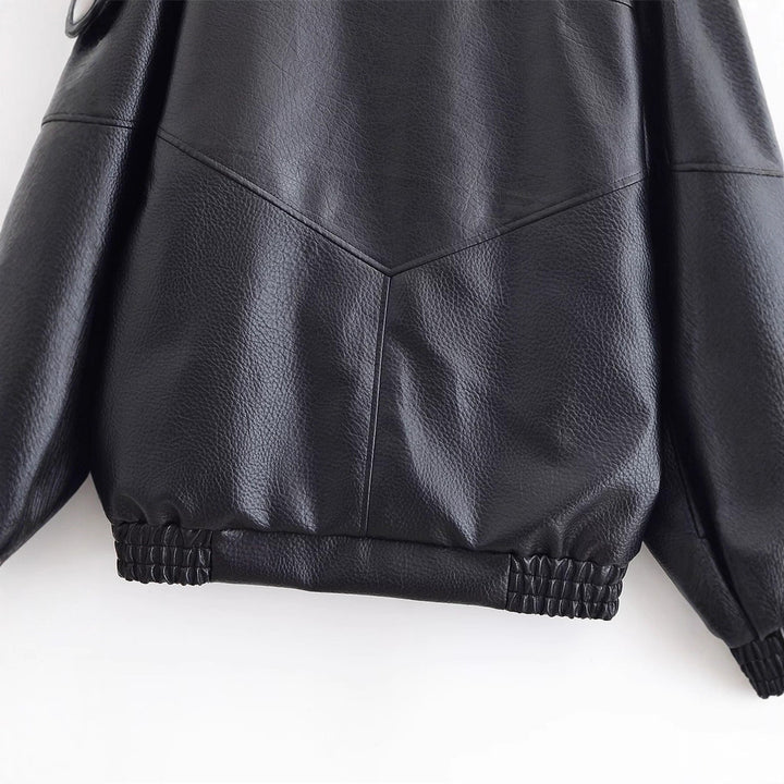Women's faux leather crossover jacket in bomber style with high stand-up collar Amarae