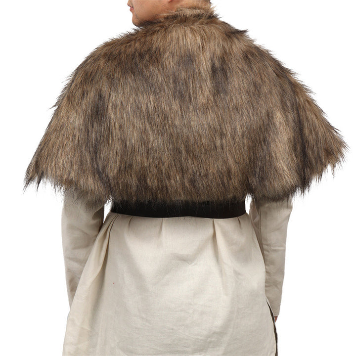 Men's Viking-inspired shoulder cape made of soft faux fur with adjustable leather straps Amarae