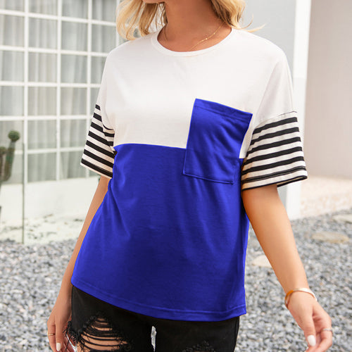 Fashion t-shirt for women with striped sleeves and applied pocket Amarae