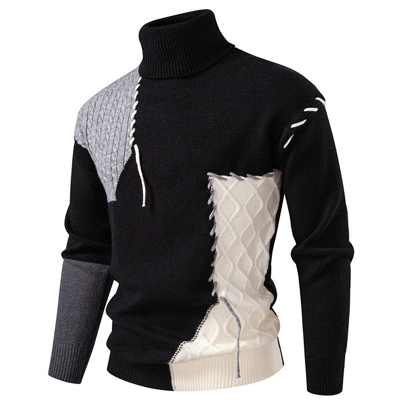 Men's turtleneck sweater with geometric braid pattern and contrasting accents Lune London