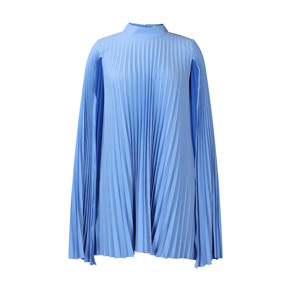 Pleated cape dress for ladies with high collar and long sleeves Lune London