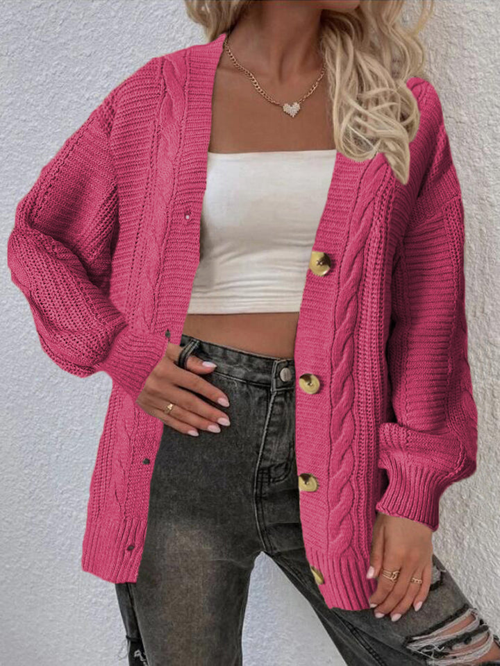 Ladies oversized knit cardigan with button details and cable pattern Lune London