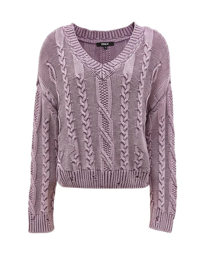 Pull en maille pour femmes avec motif en cable et col en V Chic & Stil