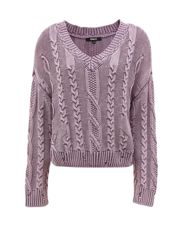 Pull en maille pour femmes avec motif en cable et col en V Chic & Stil