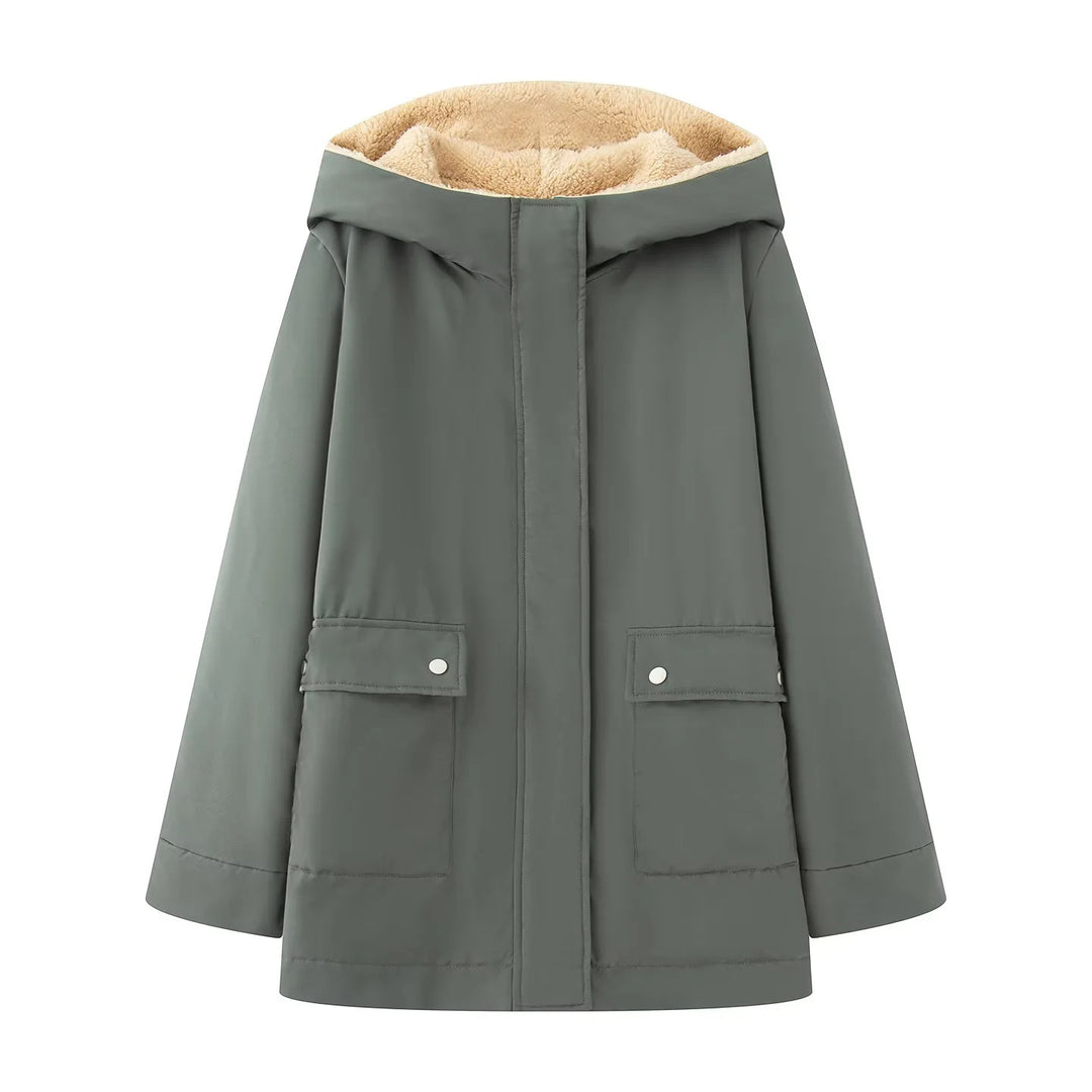 Padded transition jacket for women with soft inner lining and practical hood design Lune London