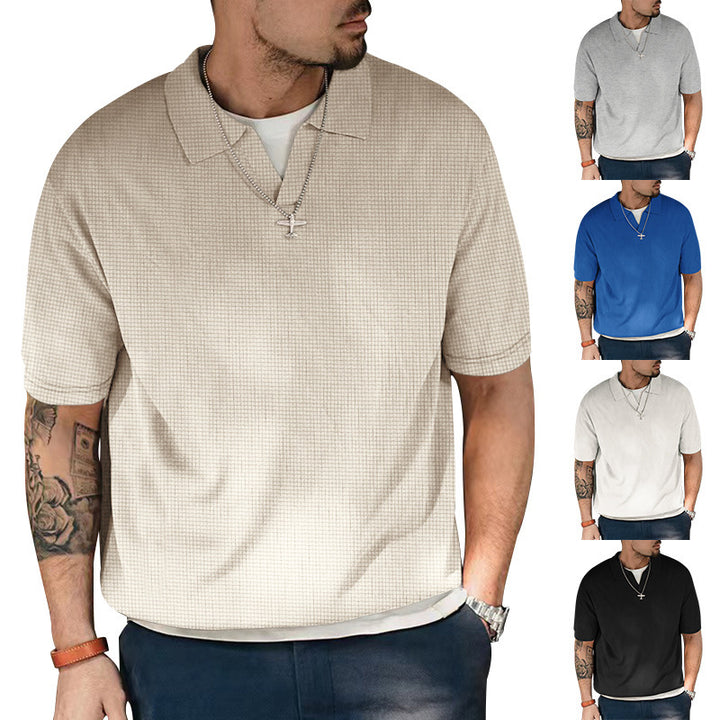 Men's short sleeve polo shirt with structured and modern design V neck Lune London