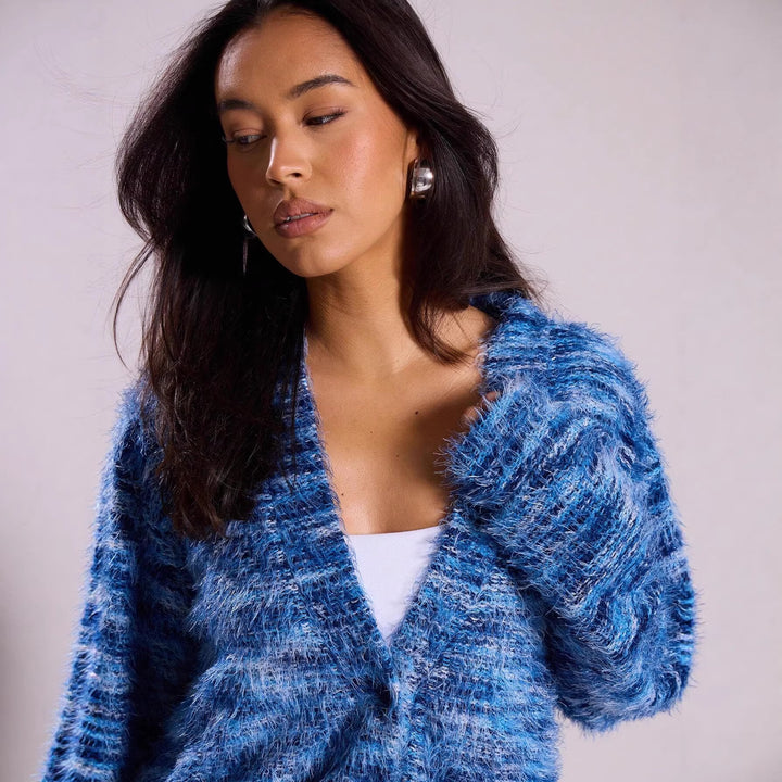 Women's Fluffy Chunky Knit Cardigan with V-Neck Amarae