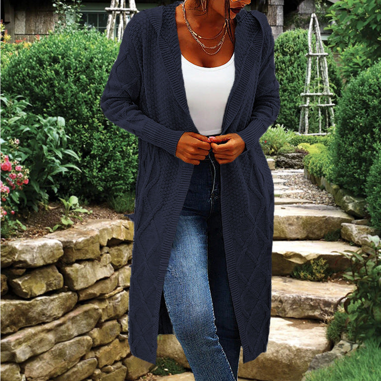 Knitted coat for women with braided crocheted design and open cut Amarae