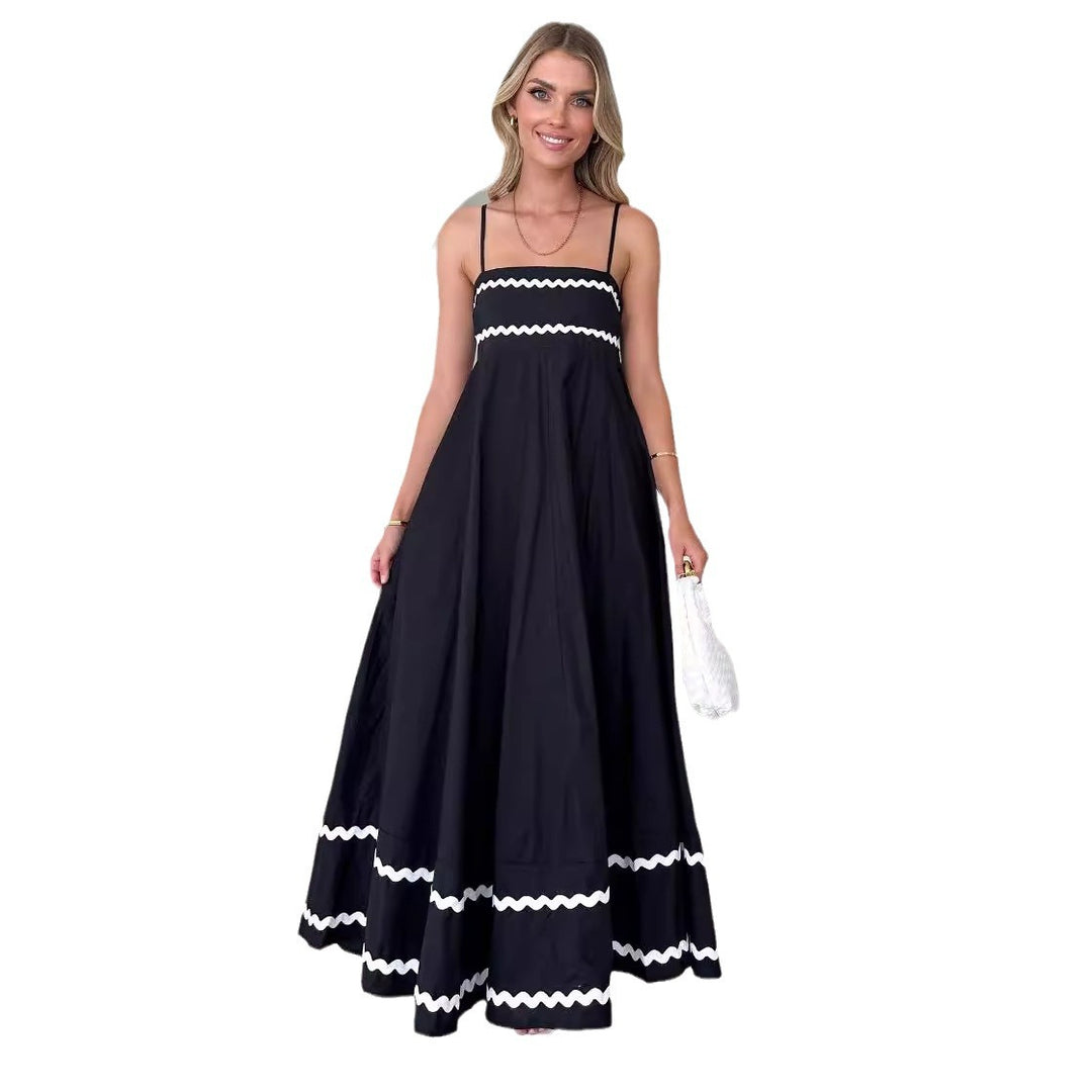 Women's airy long dress with delicate ruffle details and adjustable spaghetti straps Lune London