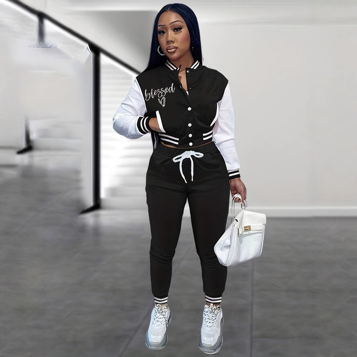 Ladies' sports jumpsuit with contrasting sleeves and fashion lettering Lune London