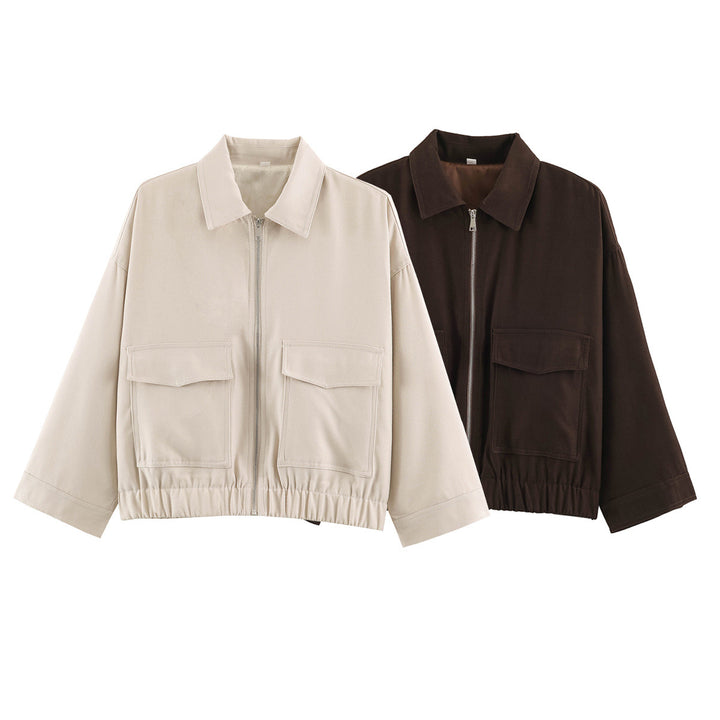 Women's Cropped Utility Jacket with Elastic Waistband and Applied Flap Pockets Amarae