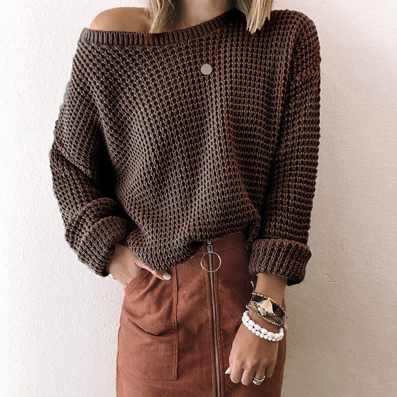 Women loose knit sweater with spiral structure and wide neckline Lune London