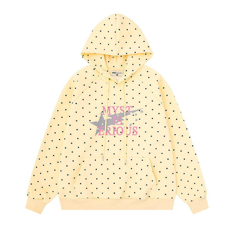 Women's oversized hoodie with allover polka dots, kangaroo pocket and star graphic Amarae