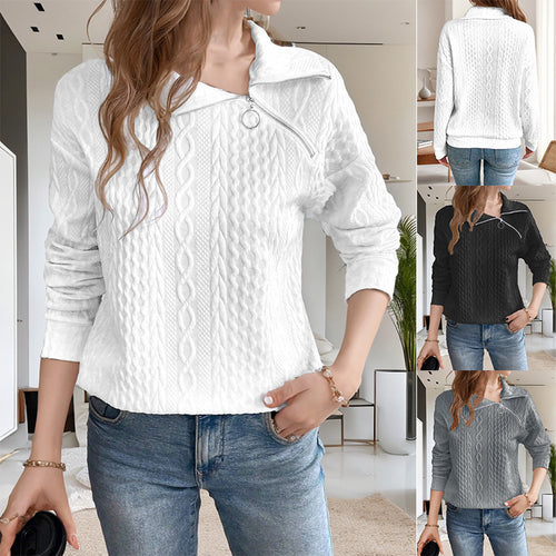 Casual knitted women's sweater with short zipper and textured surface Amarae