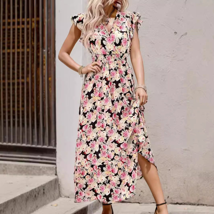 Ladies Elegant Floral High Split Maxi Dress Lune London