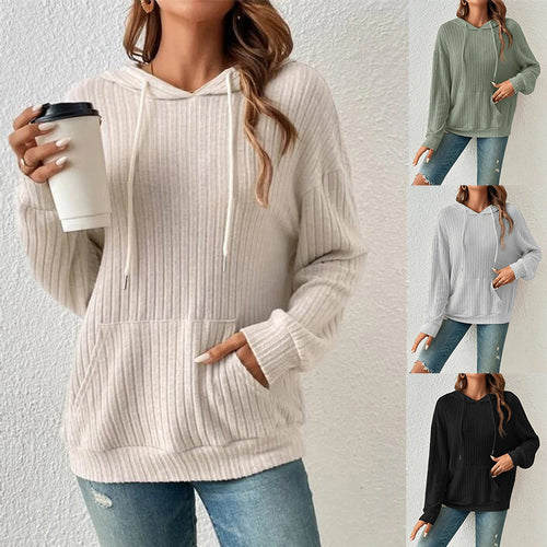 Women casual hoodie sweatshirt with ribbed structure and practical kangaroo pocket Amarae
