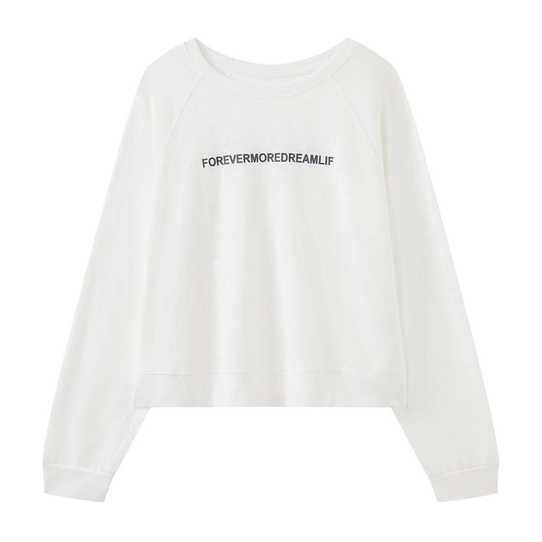 Women's Loose Round Neck Sweatshirt with Raglan Sleeves and Statement Print Amarae