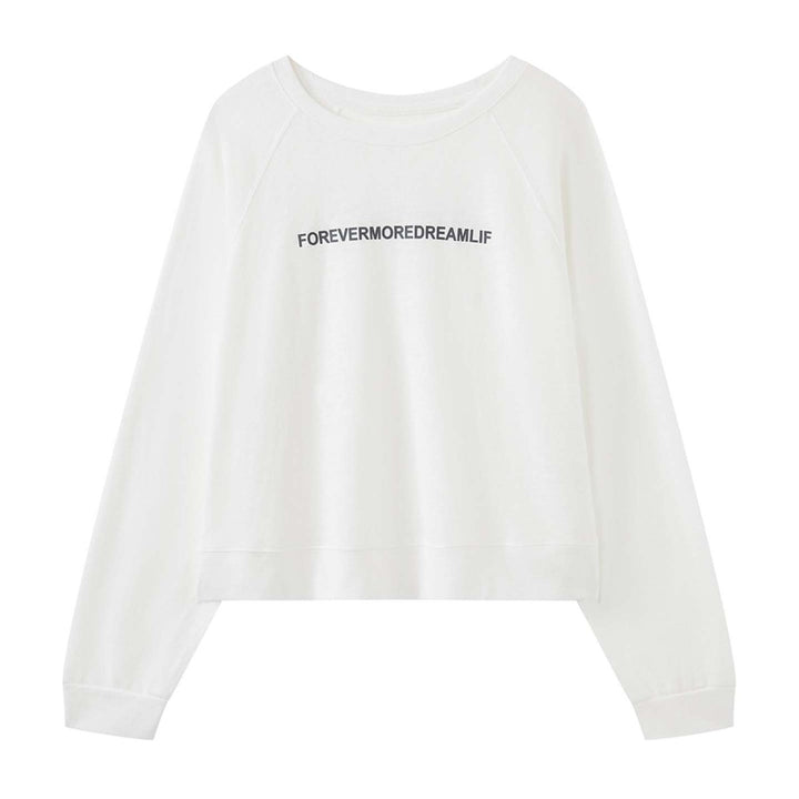 Women's Loose Round Neck Sweatshirt with Raglan Sleeves and Statement Print Amarae