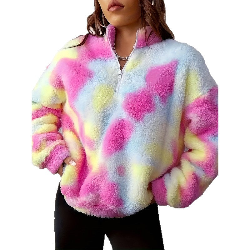 Soft fleece pullover for women with half zipper Lune London