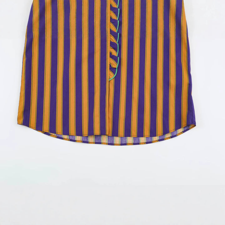 Women's Striped Blouse with Stand-up Collar, Ruffle Trim and Gathered Cuffs Amarae