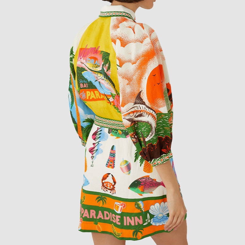 Robe chemise pour femmes avec motif tropical coloré et ceinture à la taille Chic & Stil